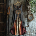 Tribal Celtic Knot Life Of Tree Lace Contrast Color Art Linen Tank Dress