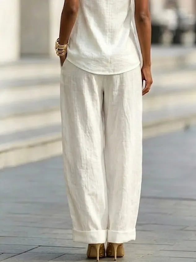 Cotton Casual Plain Wide Leg Pants Fashion Pants