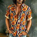 Men's Vintage Hippie Floral Art Print Short Sleeve Linen Shirt