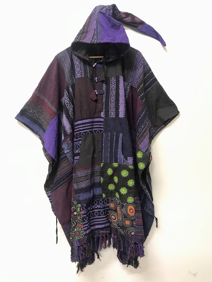 Ethnic Style Striped Printed Hooded Cloak 0364