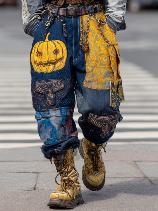Men's Halloween themed contrasting pants for summer and autumn c73d