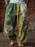 Men's Bamboo Forest Tiger Print Art Linen-blend Casual Pants