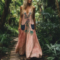 Bohemian Floral Embroidery Sleeveless  Cozy Linen Maxi Dress