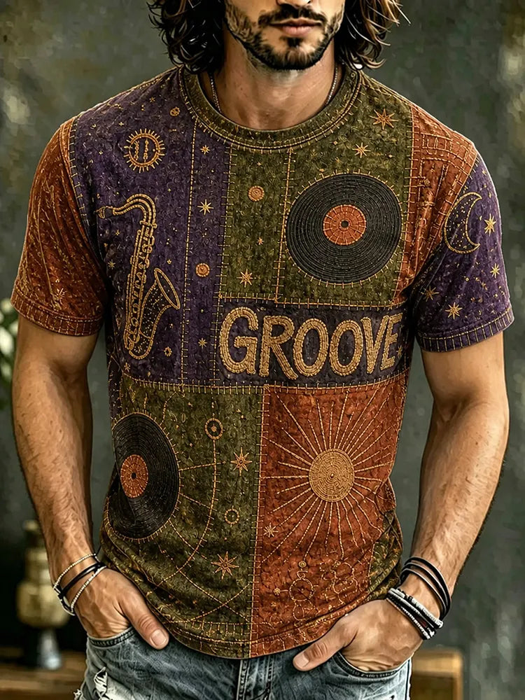 Men's Vintage Hippie Music Art Short Sleeve Casual T-shirt