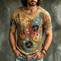 Men's Retro Hippie Music Guitar Print T-shirt