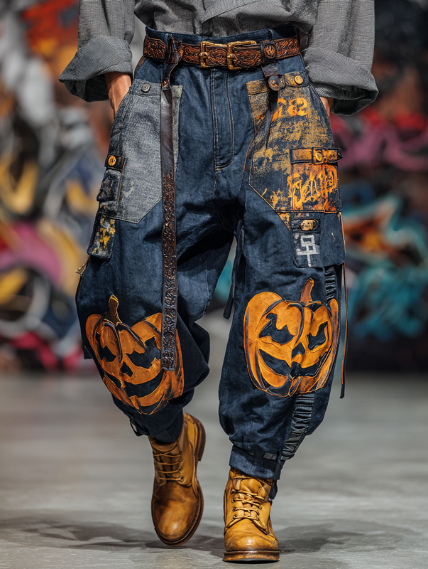 Men's Halloween themed contrasting pants for summer and autumn d58b