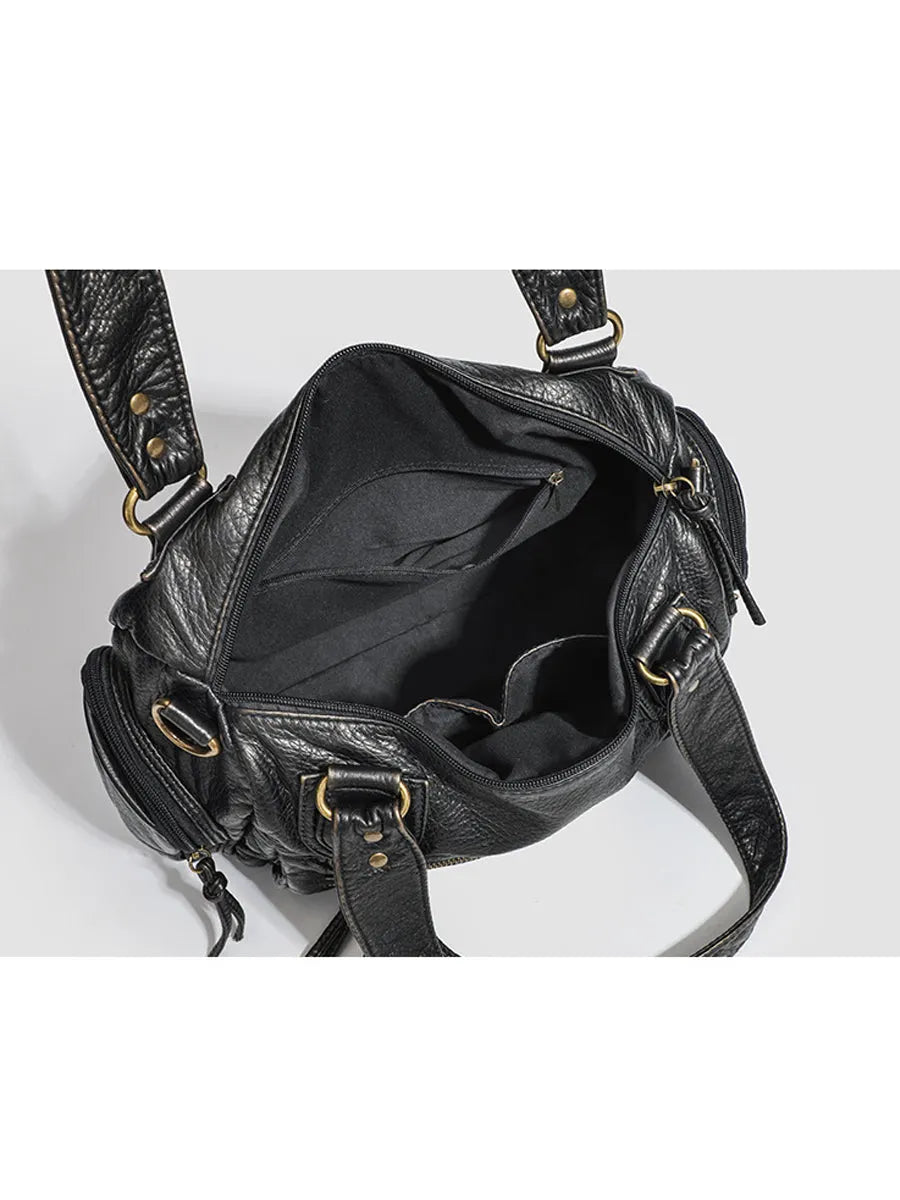 Women's Fashionable Distressed Multi-pocket Leather Handbag MDA0889H1Y