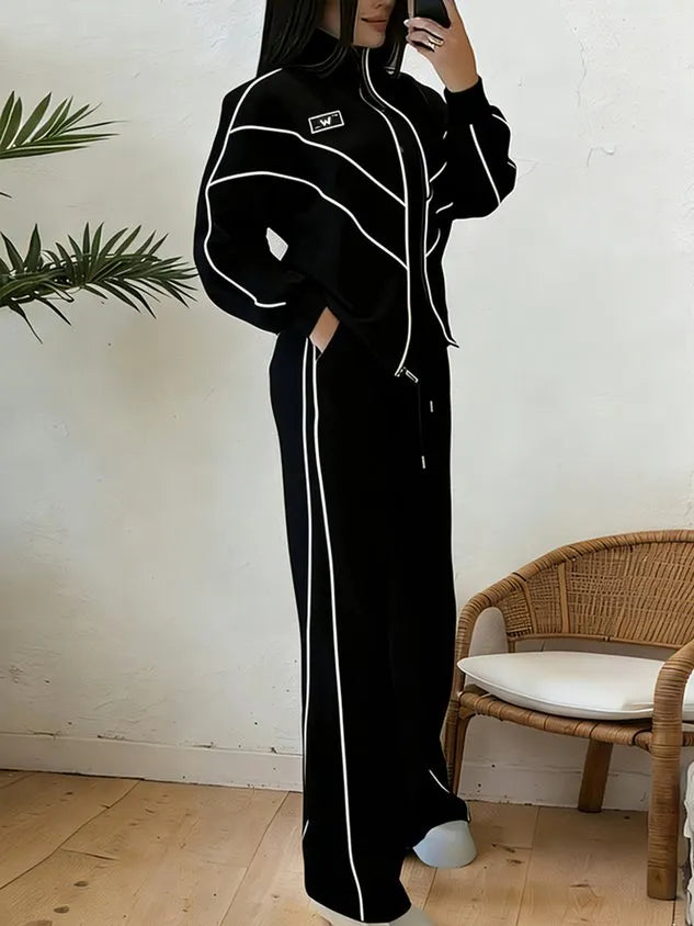 Casual Color Block Blazer Loose Stand Collar H-Line Daily Jacket