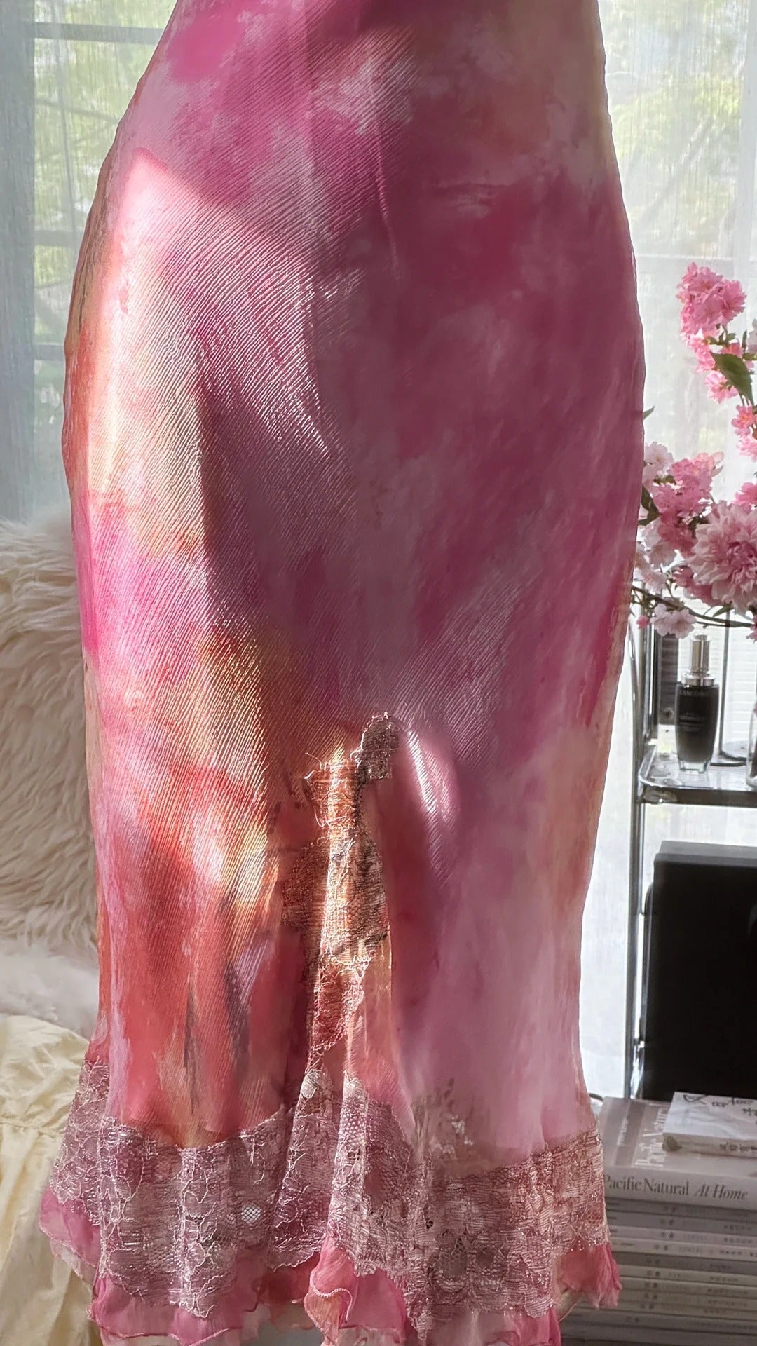 Pink gorgeous gradient exquisite beaded lace long chiffon fairy ball gown evening dress wedding party dress prom dress graduation date dress 3990