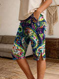 Women's Paisley Ethnic Print Denim Bermuda Shorts