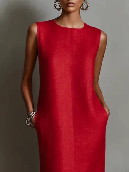 Casual Solid Tailored Sleeveless Midi Dress