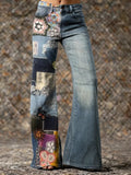 Ethnicity Patchwork Flowers Sun Women's Print Casual Wide Leg Pants