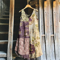 Vintage Purple Floral Patchwork Art Linen Tank Dress 19b2