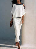 Women's Linen-Blend Batwing-Sleeve Top And Midi Skirt Two-Piece Set MDZ2993G0ZRK