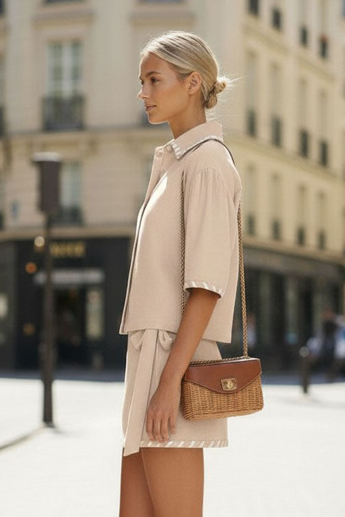 WHIPSTITCH COLLAR LINEN BLOUSE