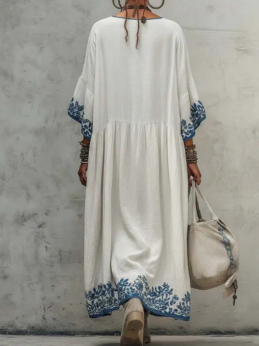 Retro Floral Print Cozy Vacation Dress