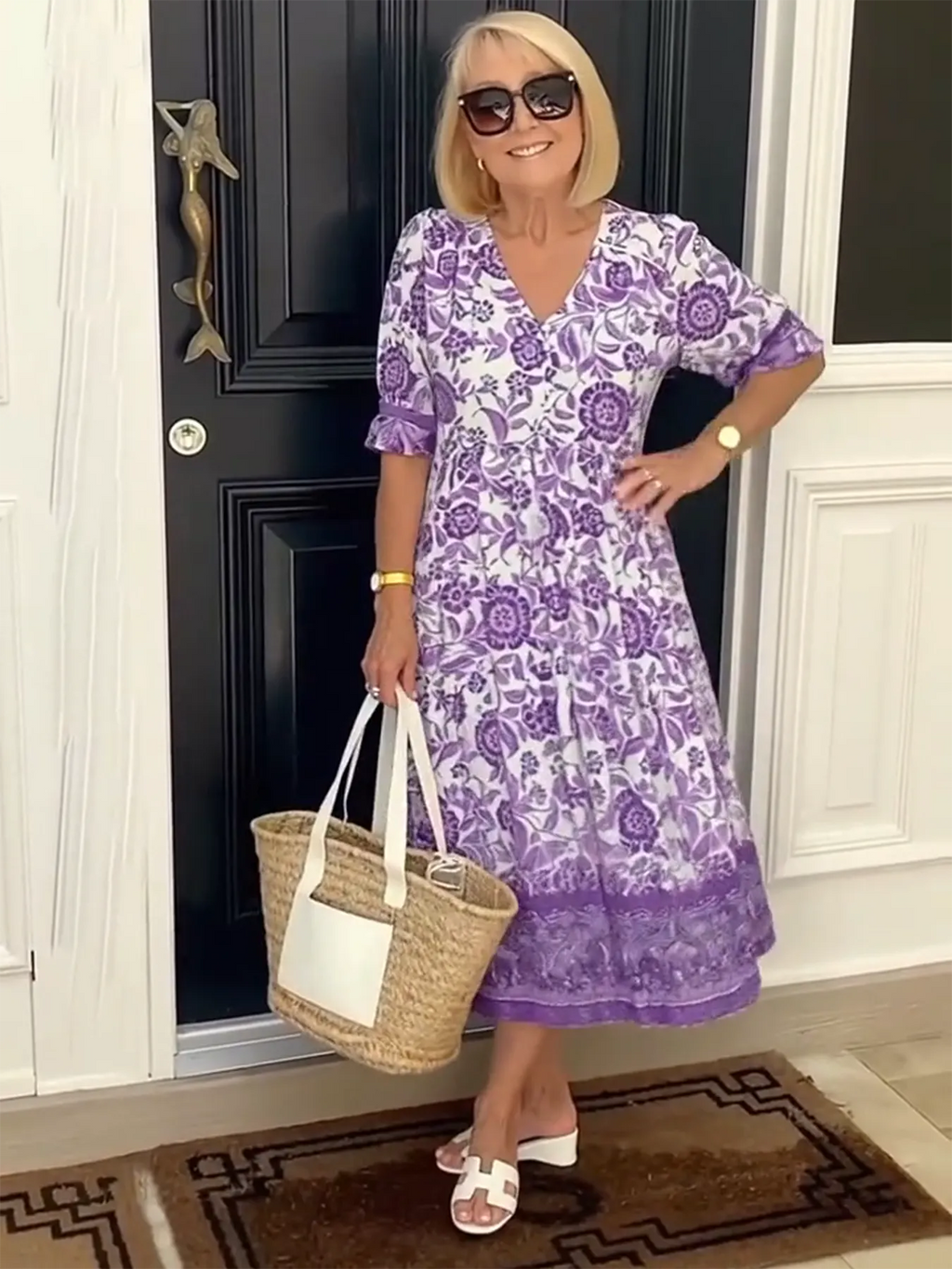 Boho Deep V Half Sleeve Dress Loose Floral Skirt Vacation Dress