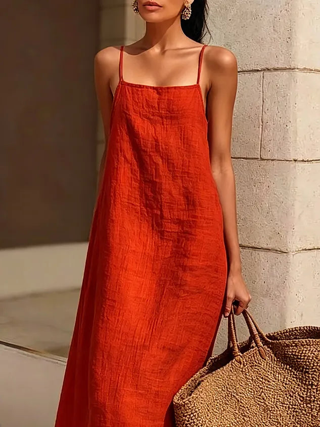 Casual Plain Spaghetti Midi Dress