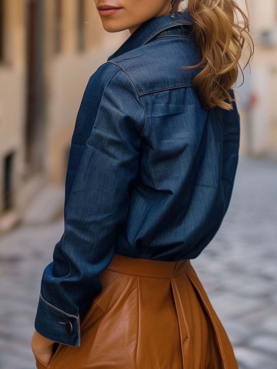 【24-hour shipping out】Casual Loose Denim Long Sleeve Blouse