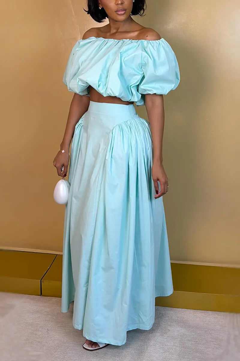 Women's Casual Off Shoulder Top A Line Skirt Set