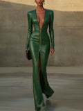 Green Elegance Croc Embossed Maxi Dress