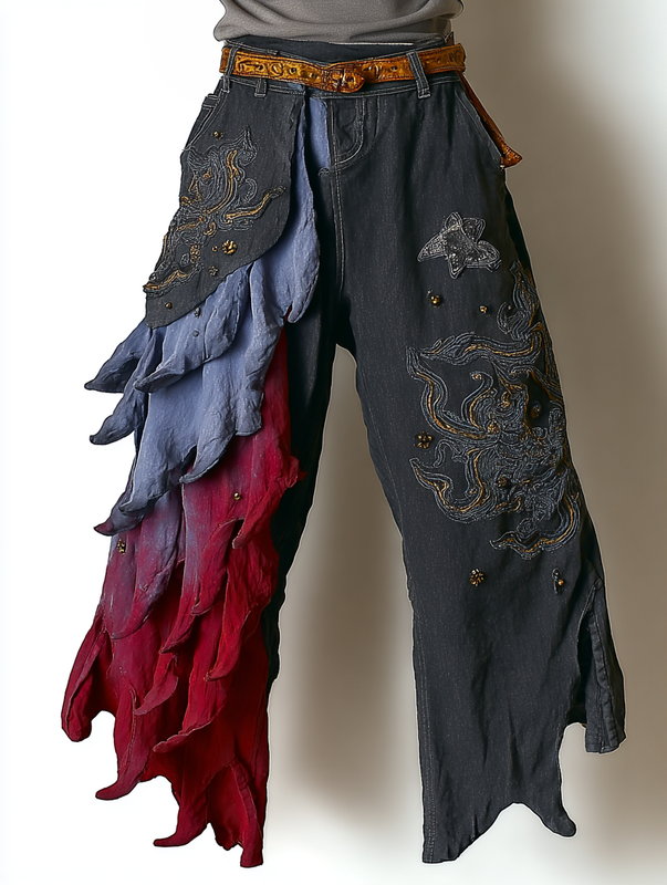 Summer and autumn Japanese men's loose contrast color retro trousers pants e016