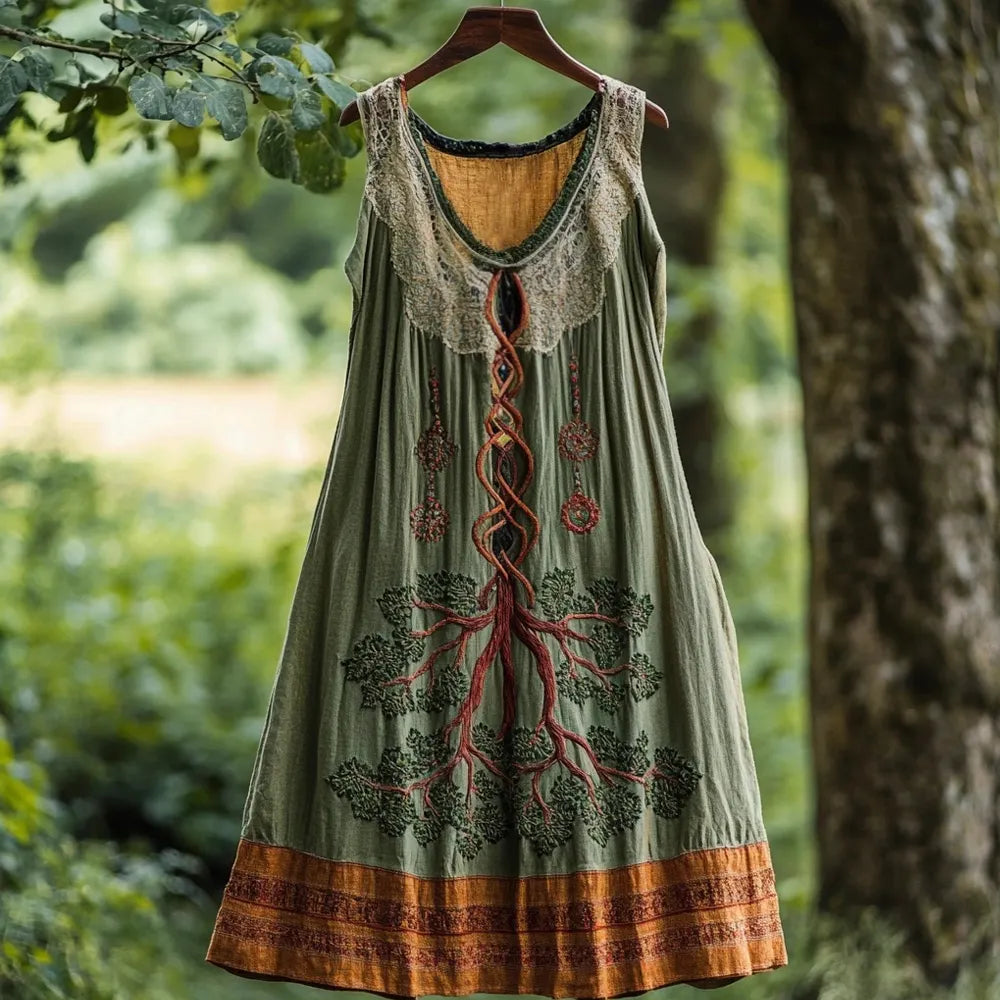 Tree Of Life Vintage Linen Vest Dress