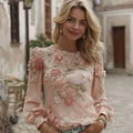 Women's Floral Embroidered Round Neck Comfortable Top