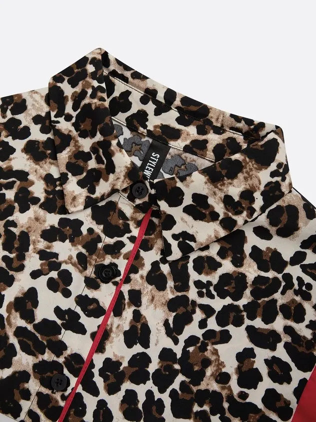 Casual Leopard Colorblock Tailored Maxi Dress
