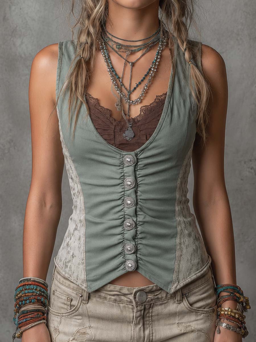 Vintage Lace-Paneled Vest