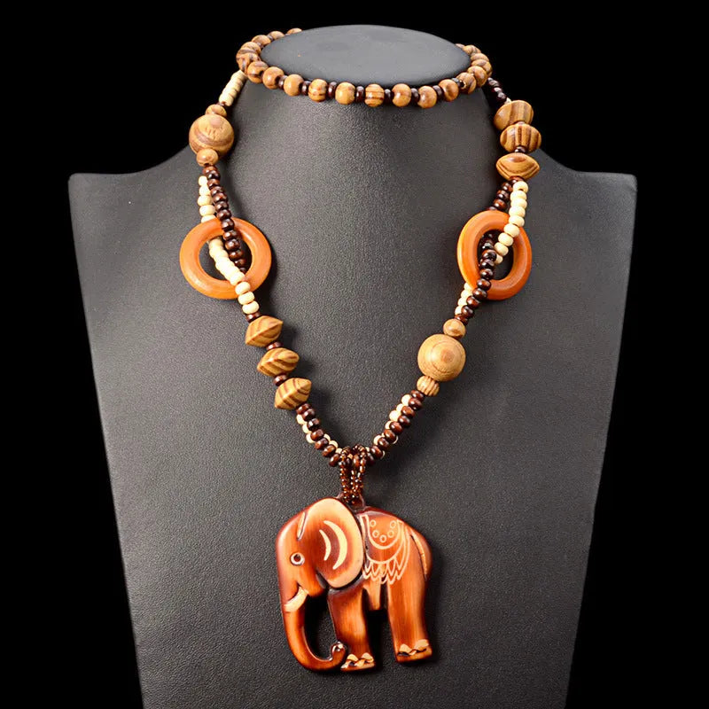 Bohemian Retro Ethnic Style Hand-woven Wooden Pendant Necklace