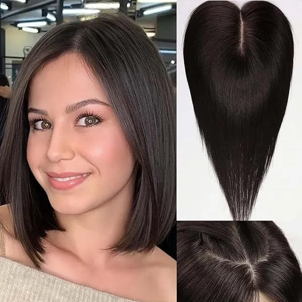 Straight Hair Topper for Crown Thinning  ̈C Natural Coverage at the Crown