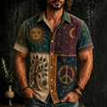 Men's Hippie Sun Tree Of Life Patchwork Print Casual Shirt