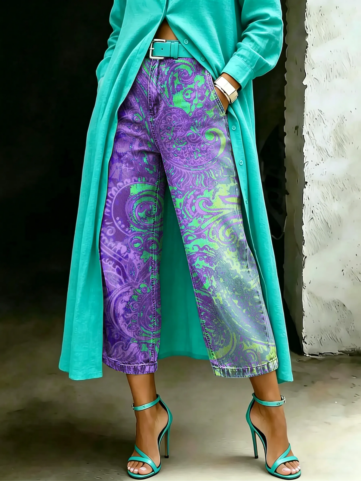 Women's Vintage Gradient Art Casual Wide Denim Pants