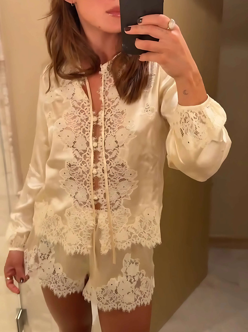 LaceTrimmed Satin Pajama Set