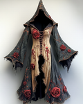 Women's Halloween Themed Rose Embroidered Irregular Cape 0f27