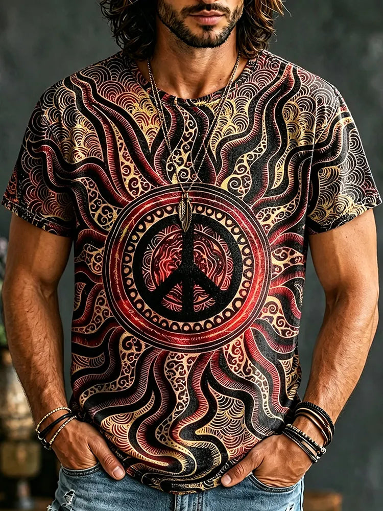 Men's Hippie Retro Tie-dye Peace Print T-shirt