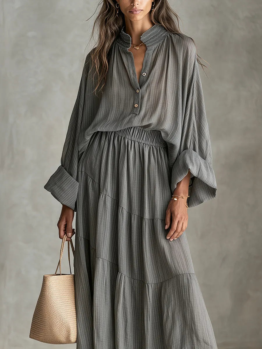 Bohemian Gray Textured Skirt Suit