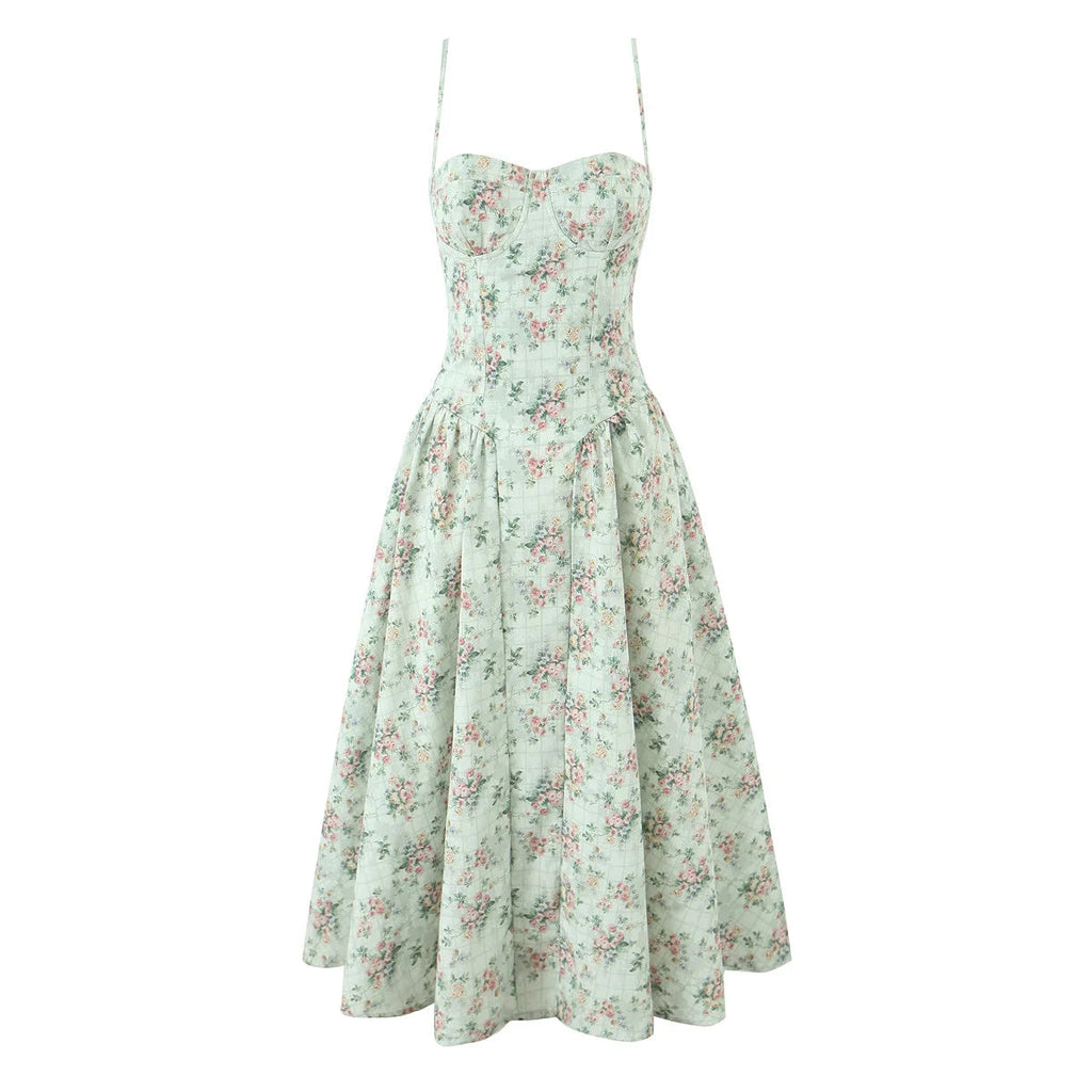 Loretta Sweetheart Neckline Vintage-Inspired Midi Dress – Floral Print, Red, Pink, Navy, White & Black Summer Dresses