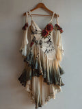 Retro Elegant Music Theme Irregular Stitching Dress dd94