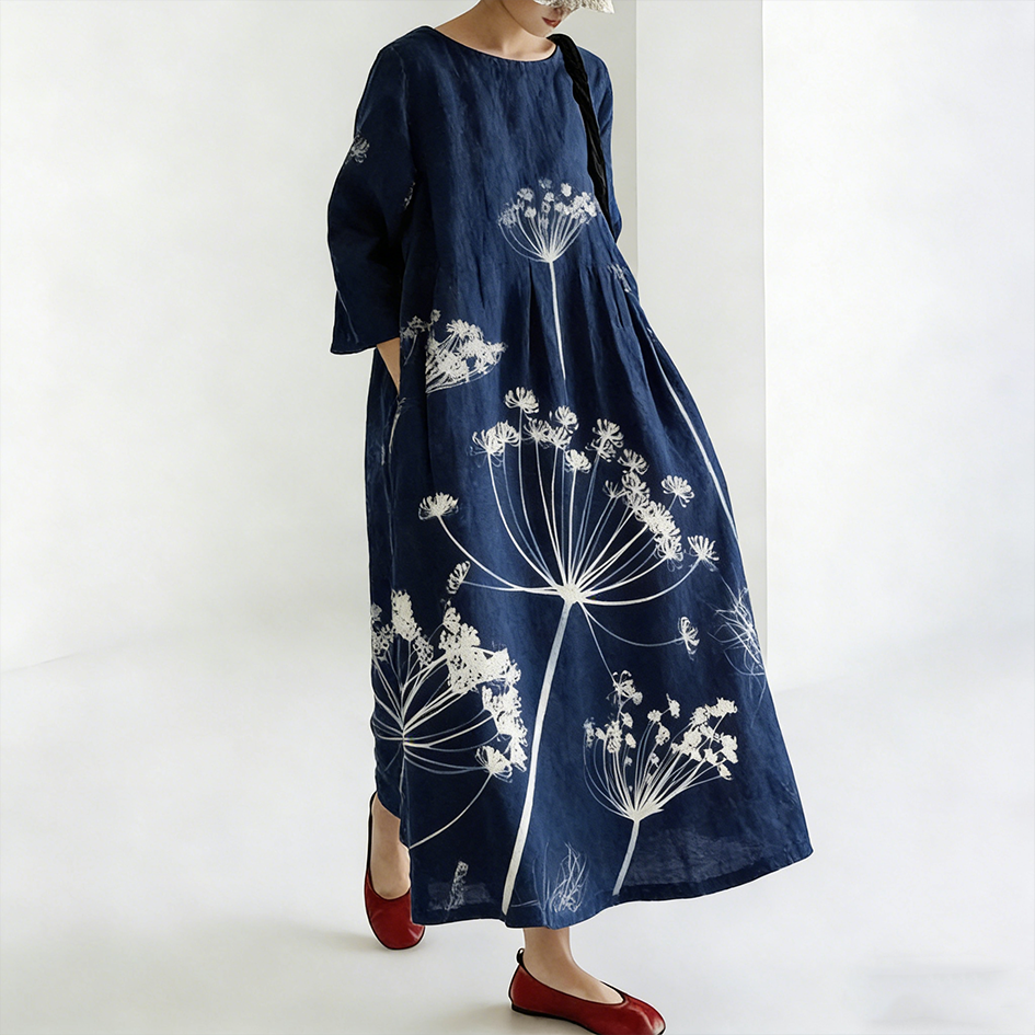 Japanese Art Retro Style Floral Printed Women's Dress