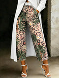 Women's Fashion Tropical Floral And Leopard Print Artistic Print Casual Wide-leg Jeans