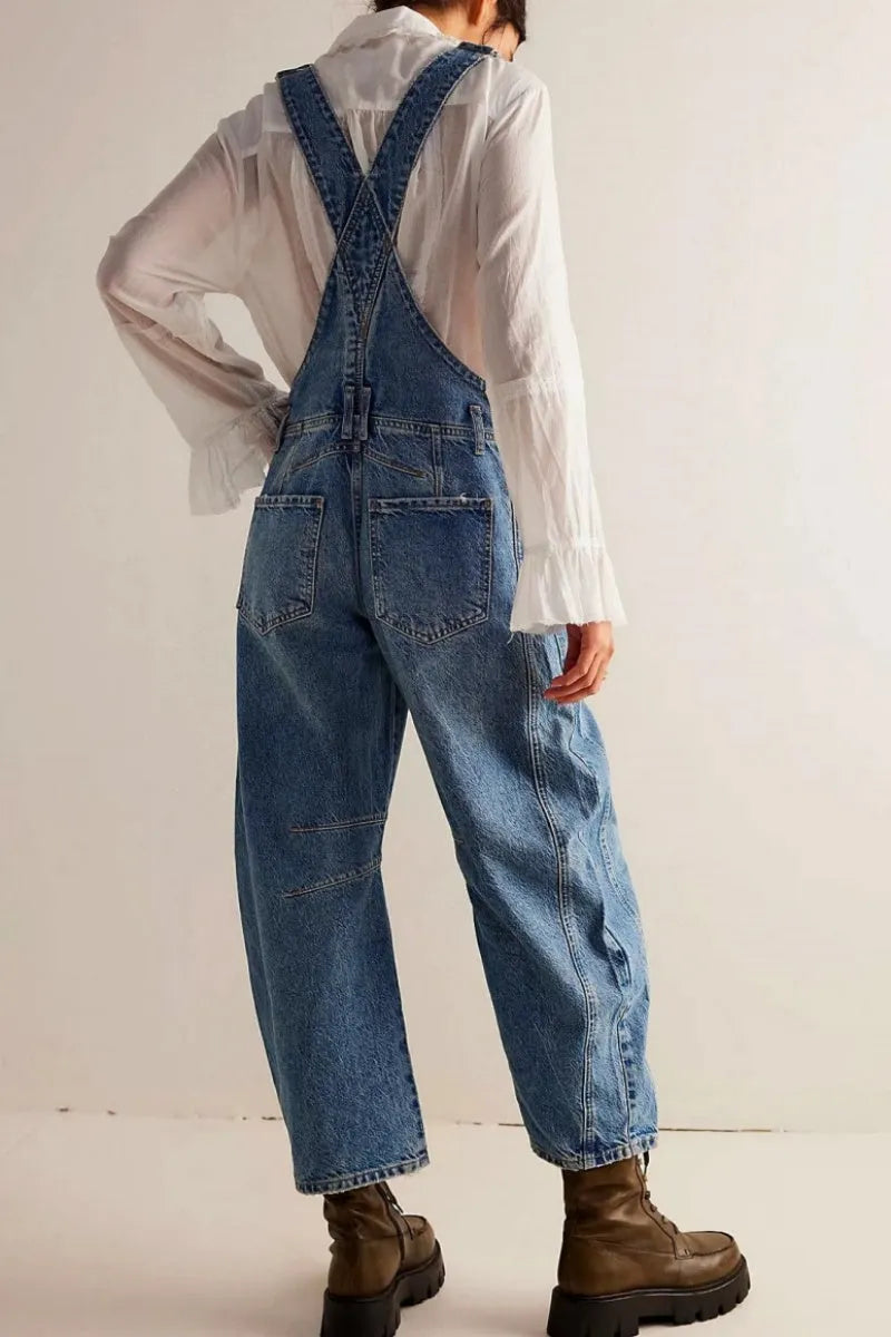 Women Y2k Baggy Barrel Jeans Overalls Wide Leg Denim Pants Bib Overalls Jumpsuit Boyfriend Patchwork Jeans