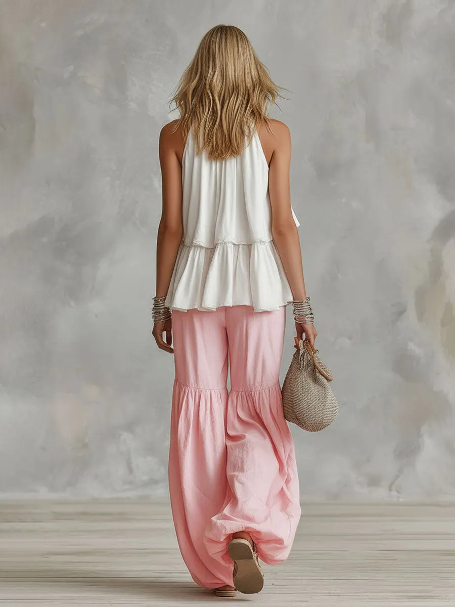 Cotton Turtleneck Sleeveless Top And Pants Set