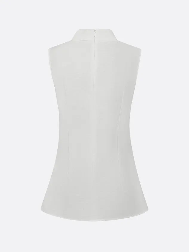 Elegant Linen Sleeveless Vest Stand Collar Asymmetrical Hem Office Wear