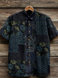 Vintage Patchwork Squares Japanese Patterns Linen Shirt