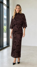 Elegant Mock Neck Sequin Floral Maxi Dress