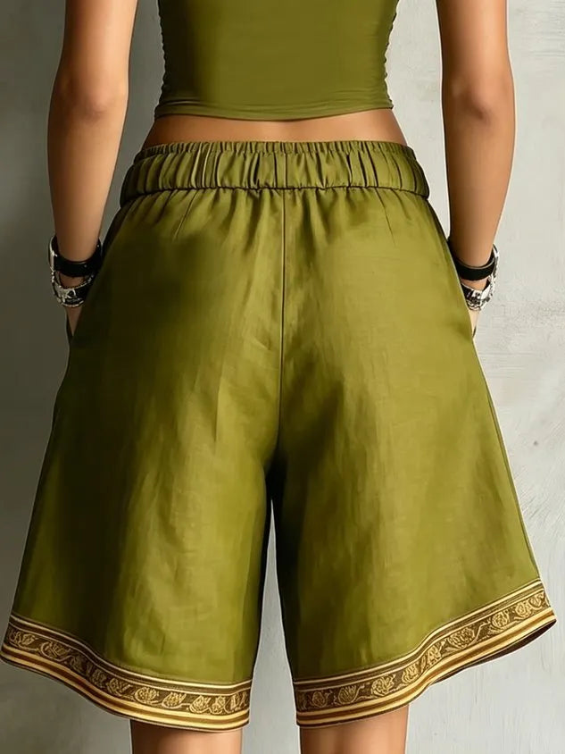 Casual Ethnic Print High Waist Shorts