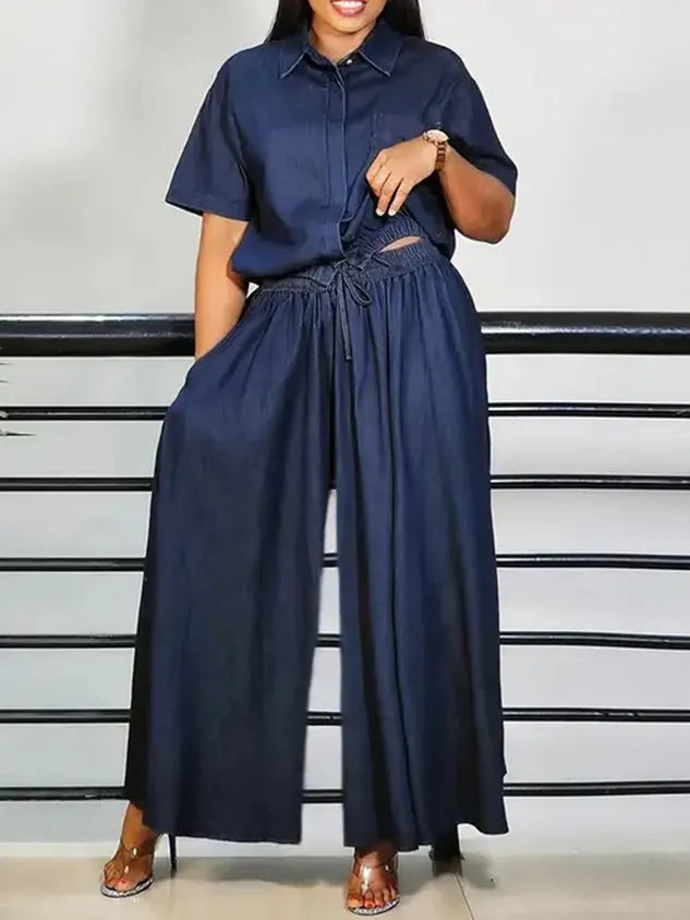 Casual Plain Shirt Collar Soft Tencel  Denim Shirt