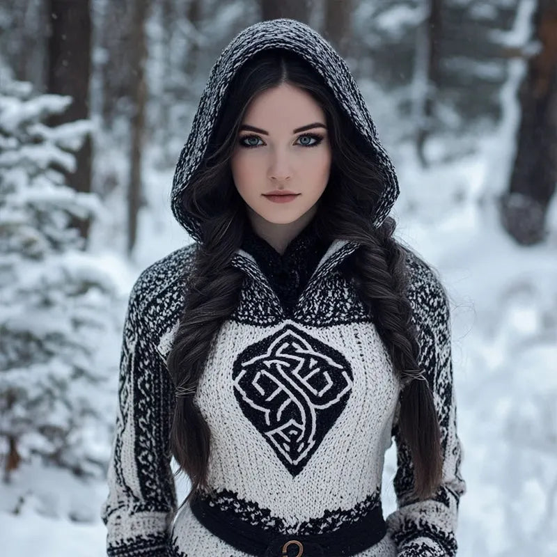 Women's Vintage Jacquard Comfort Knit Hooded Sweater